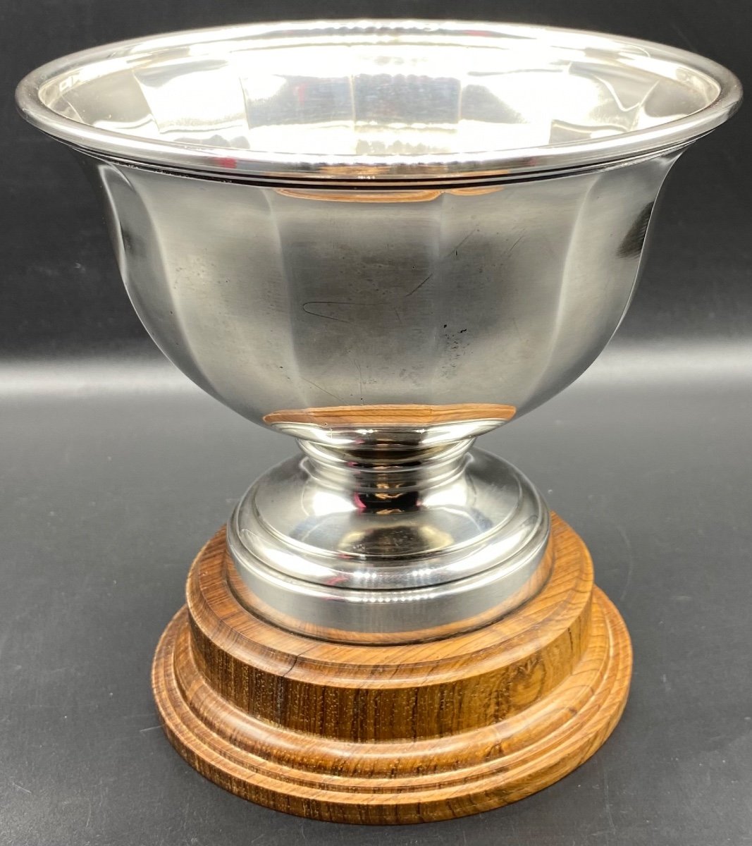 Silver Metal Cup On Carved Rosewood Foot From The 1930s-photo-3