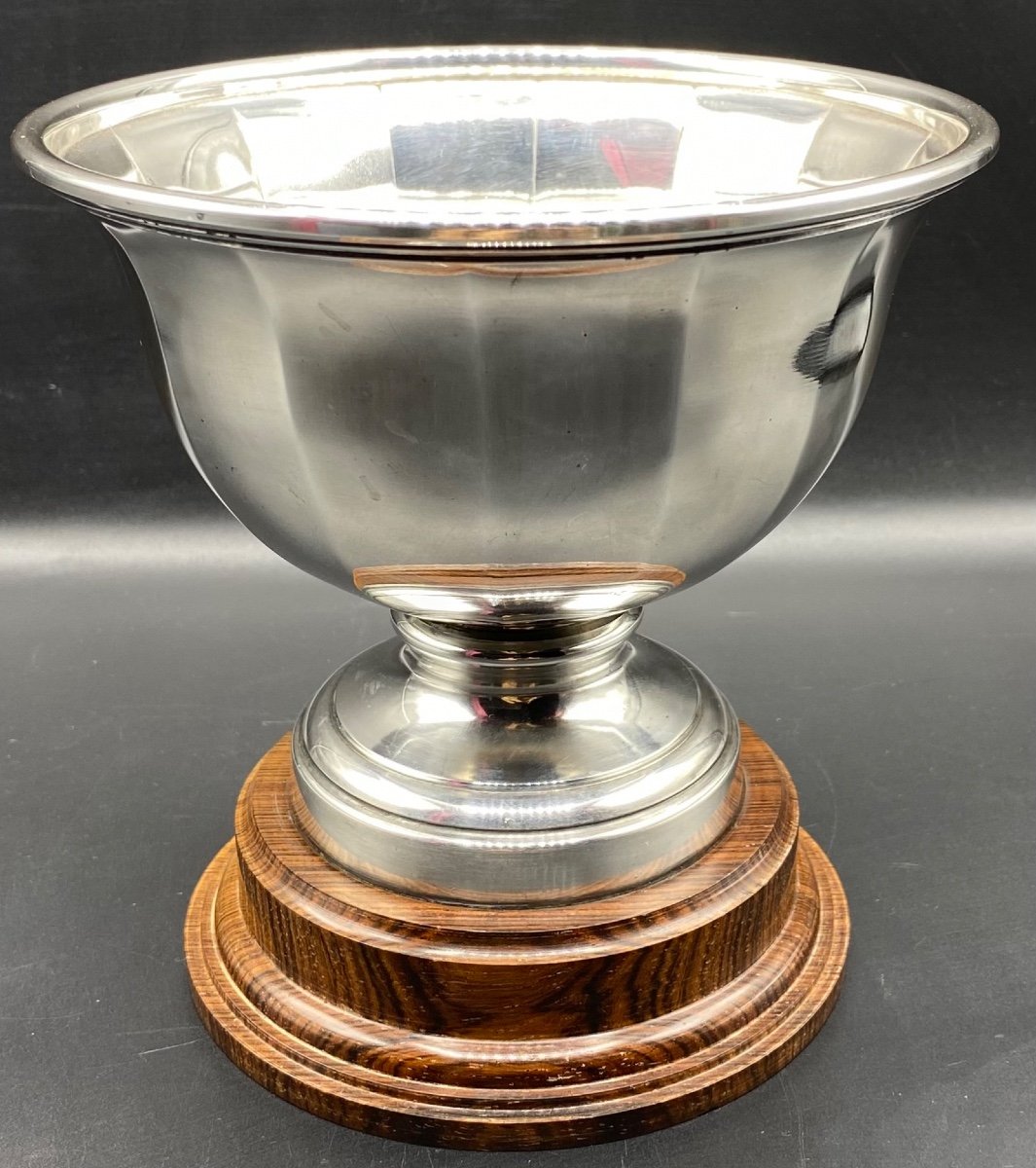 Silver Metal Cup On Carved Rosewood Foot From The 1930s