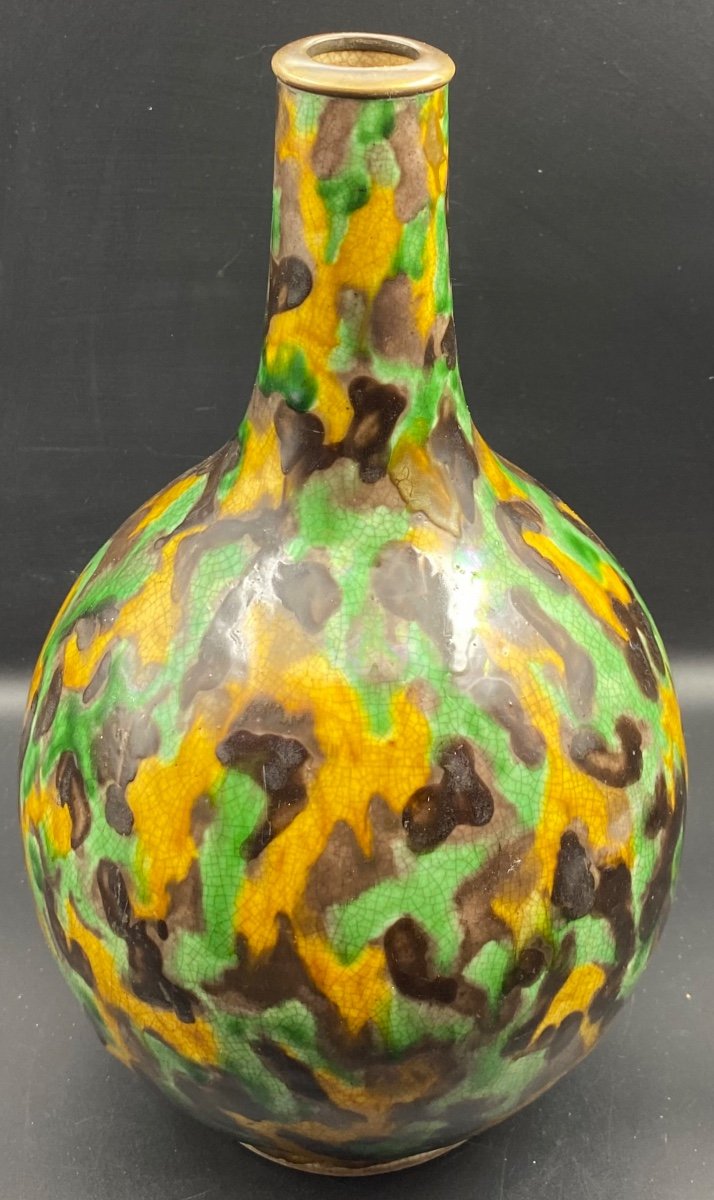 Vase En Terre Cuite émaillée Craquelée Et Rehausses D’émail à Couleurs Du Japon Fin XVIIIème -photo-4