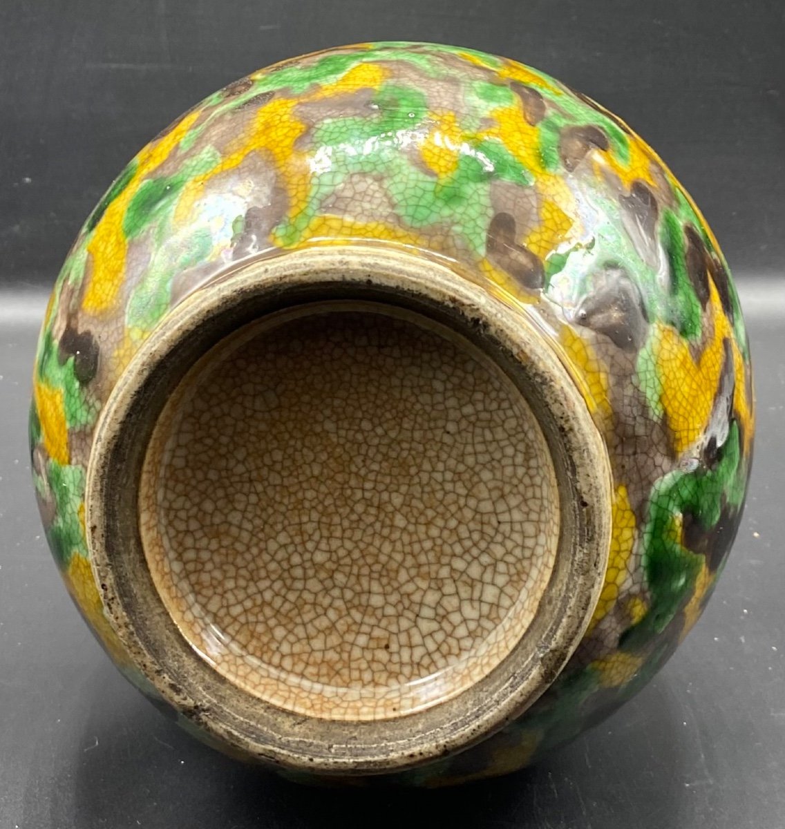 Vase En Terre Cuite émaillée Craquelée Et Rehausses D’émail à Couleurs Du Japon Fin XVIIIème -photo-2