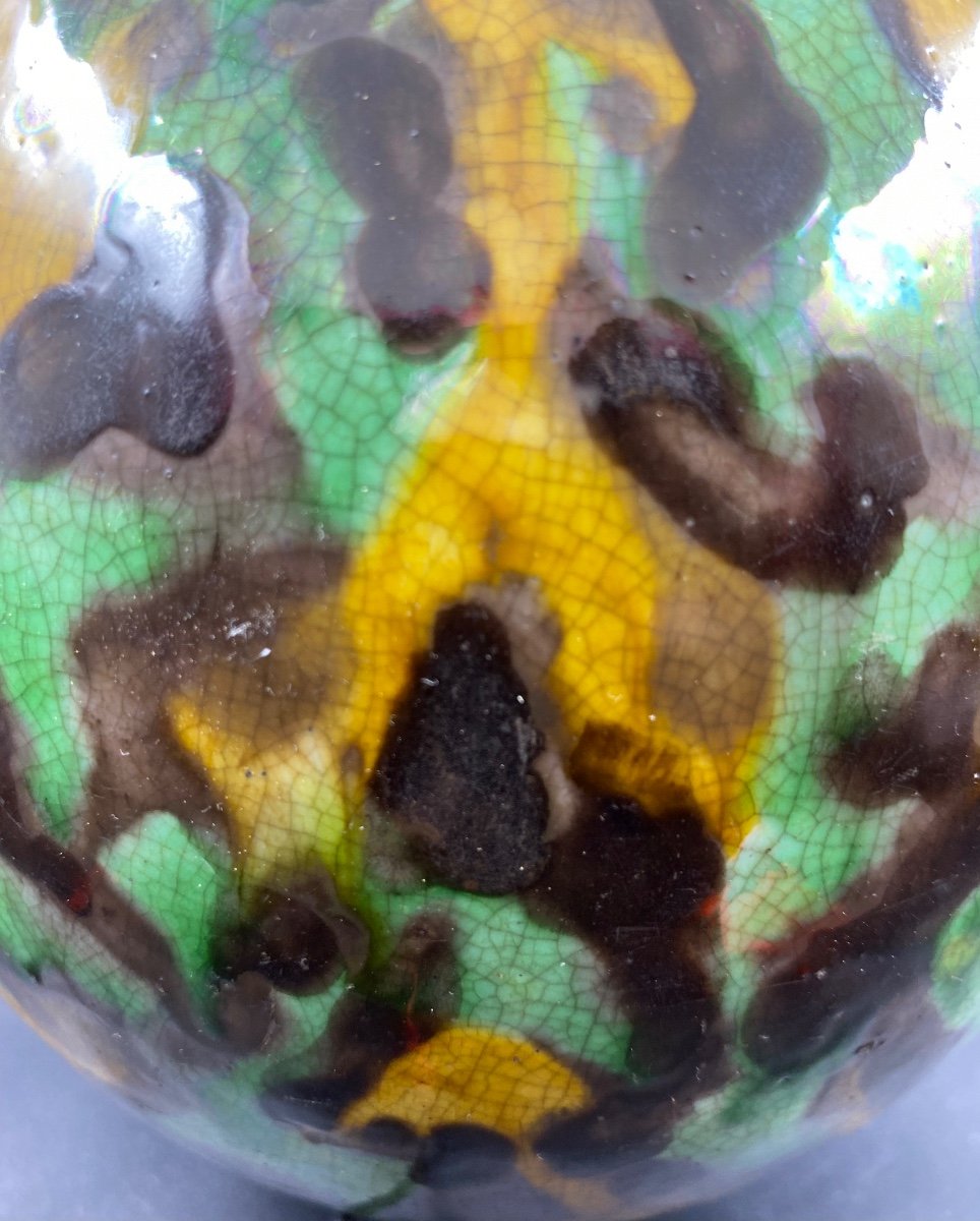 Vase En Terre Cuite émaillée Craquelée Et Rehausses D’émail à Couleurs Du Japon Fin XVIIIème -photo-3