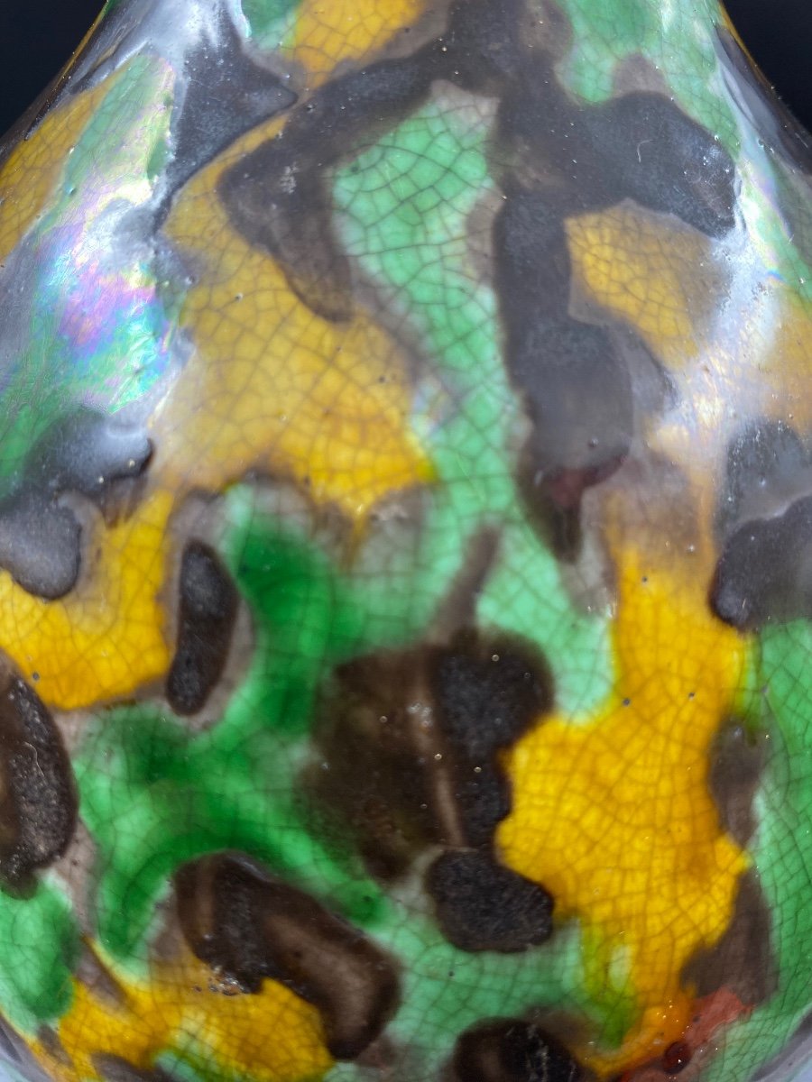 Vase En Terre Cuite émaillée Craquelée Et Rehausses D’émail à Couleurs Du Japon Fin XVIIIème -photo-4