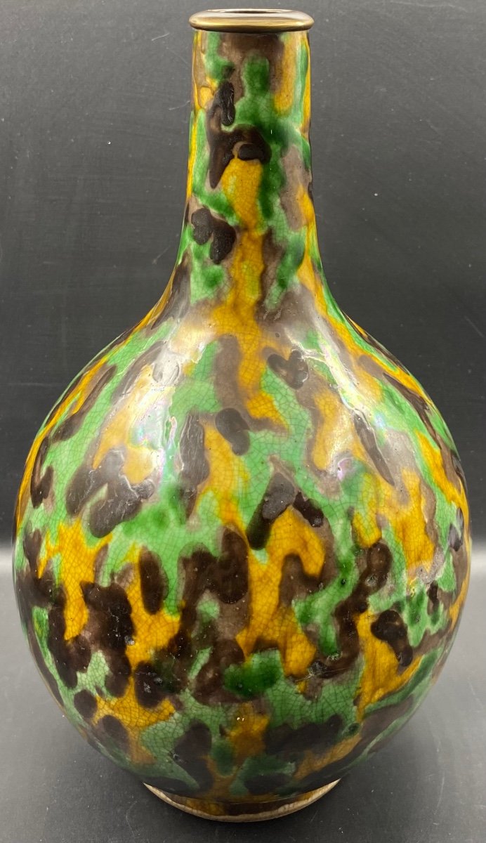 Vase En Terre Cuite émaillée Craquelée Et Rehausses D’émail à Couleurs Du Japon Fin XVIIIème 