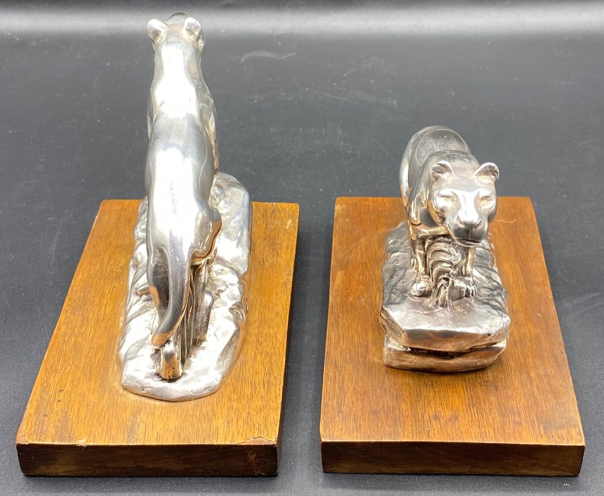 A Pair Of Silver Metal Bookends From The 1930s-photo-4
