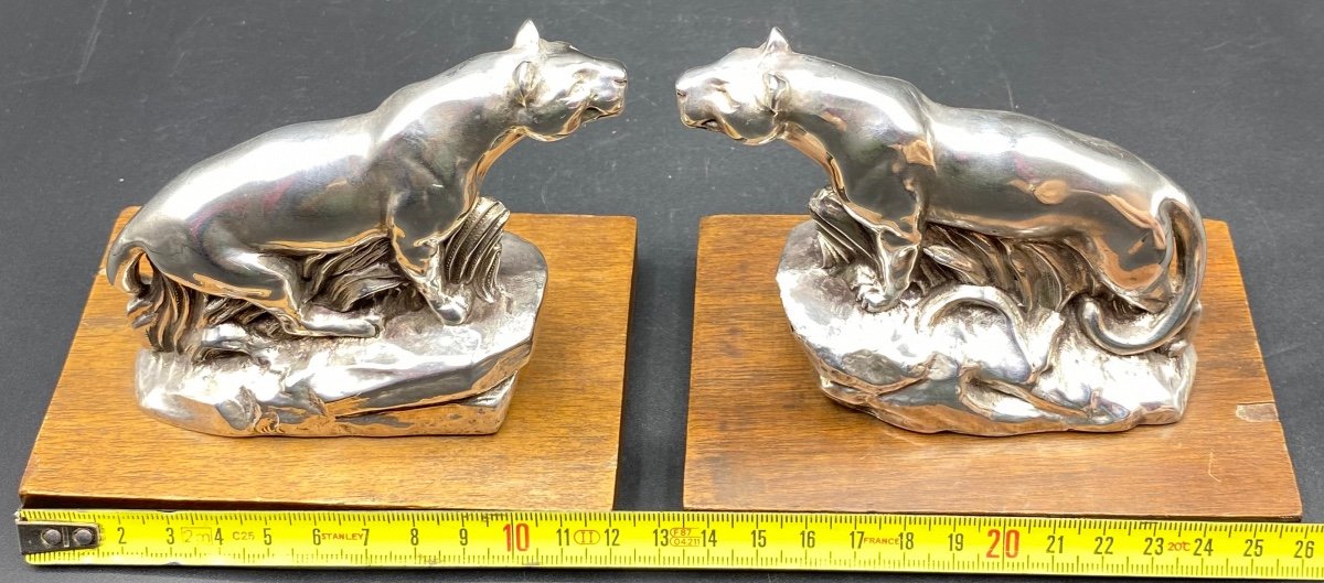 A Pair Of Silver Metal Bookends From The 1930s-photo-7