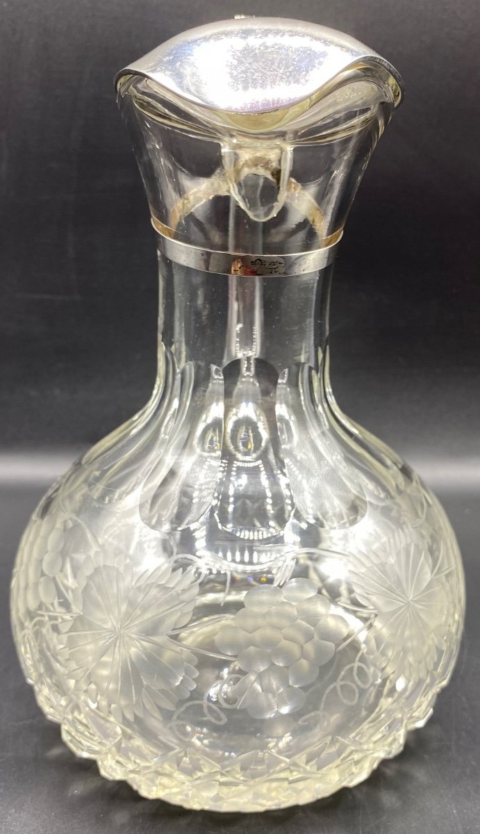 Aiguière En Cristal Soufflé Taillé Gravé Espagne Vers 1940-photo-2