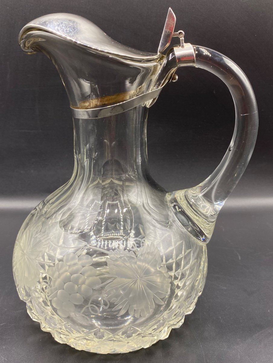 Aiguière En Cristal Soufflé Taillé Gravé Espagne Vers 1940-photo-3