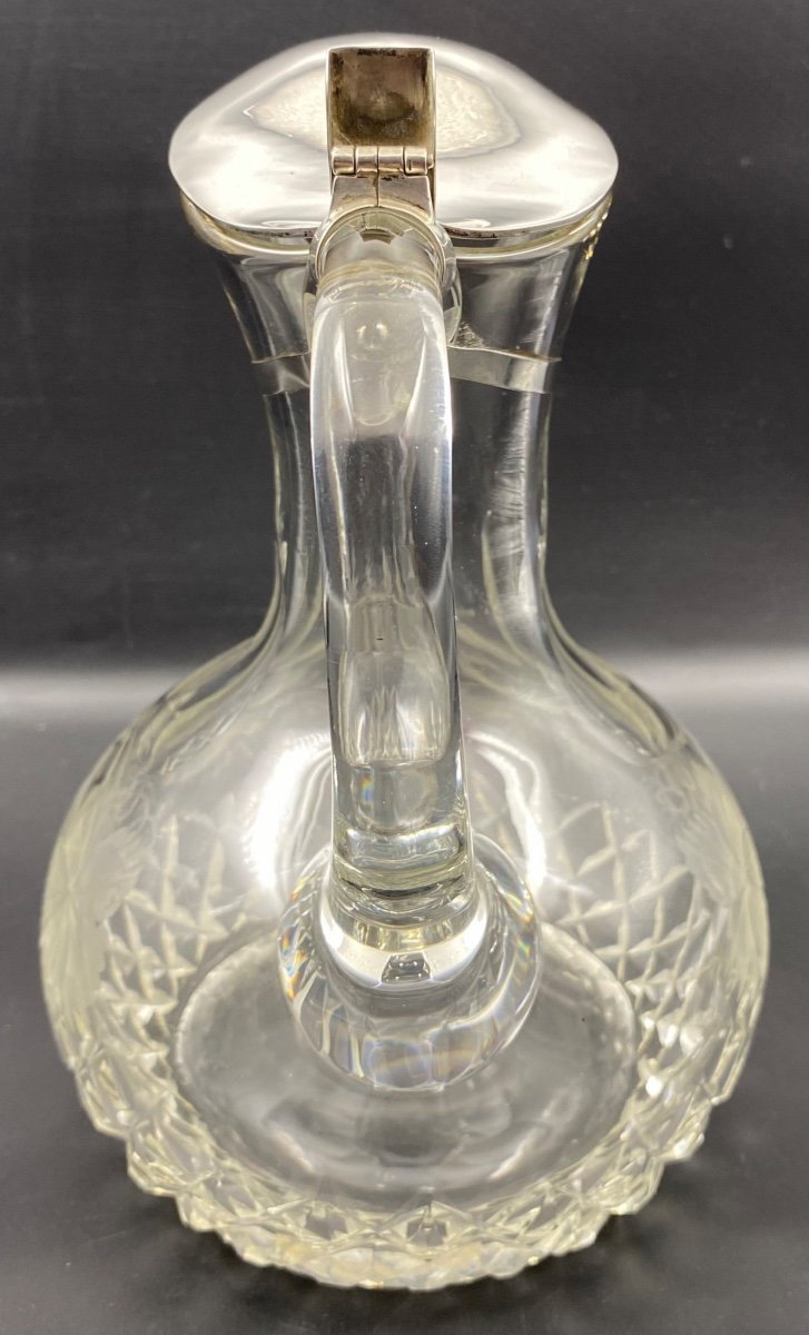 Aiguière En Cristal Soufflé Taillé Gravé Espagne Vers 1940-photo-4