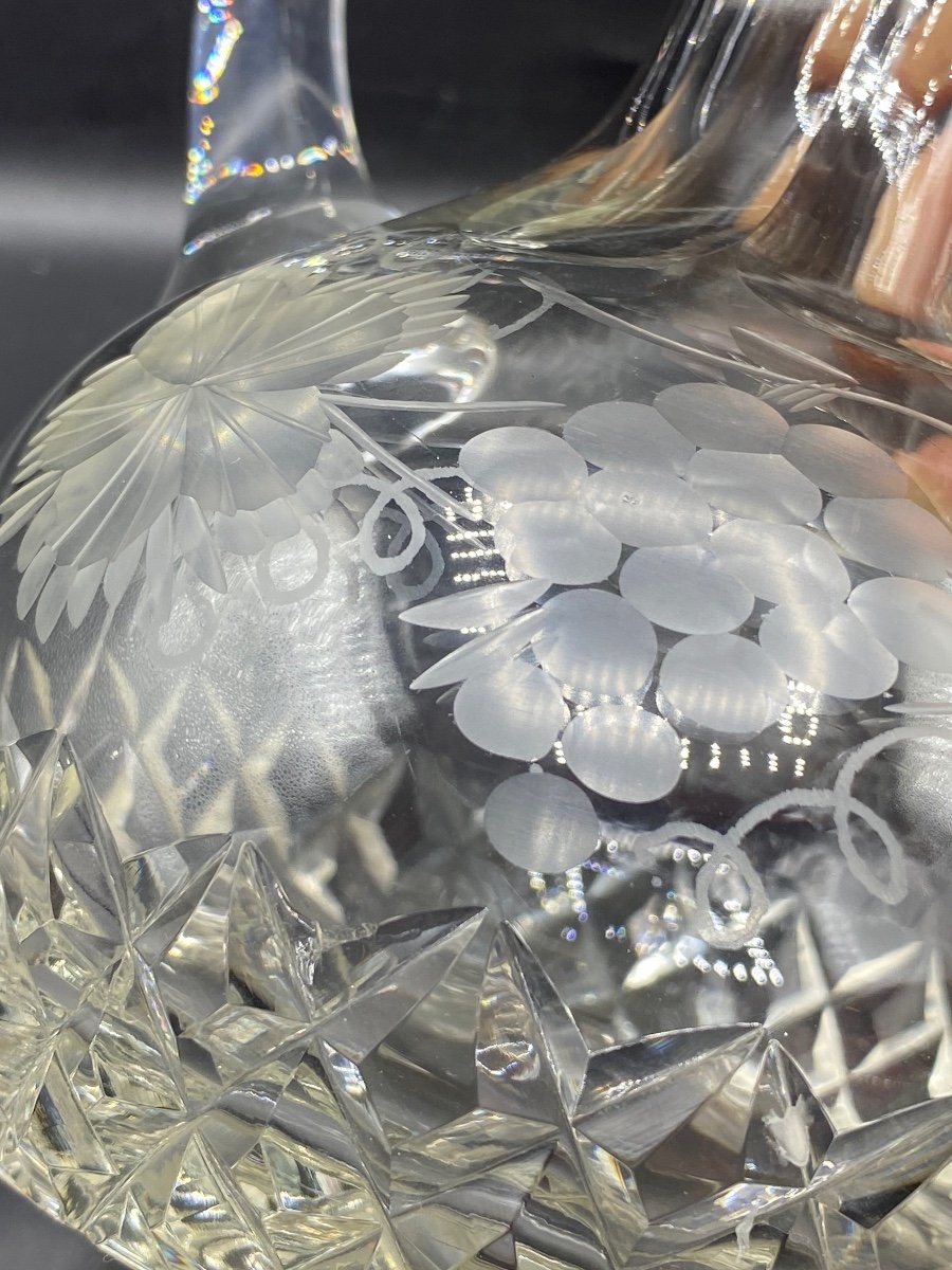 Aiguière En Cristal Soufflé Taillé Gravé Espagne Vers 1940-photo-3
