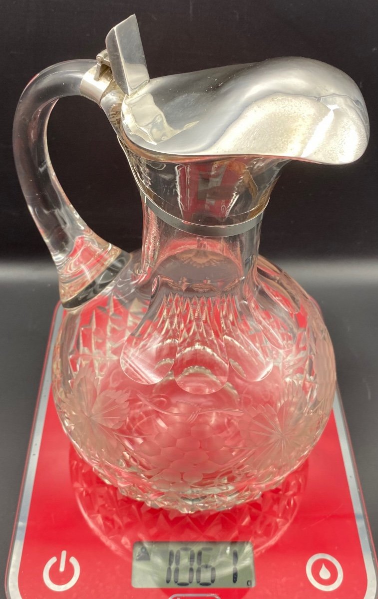 Aiguière En Cristal Soufflé Taillé Gravé Espagne Vers 1940-photo-8