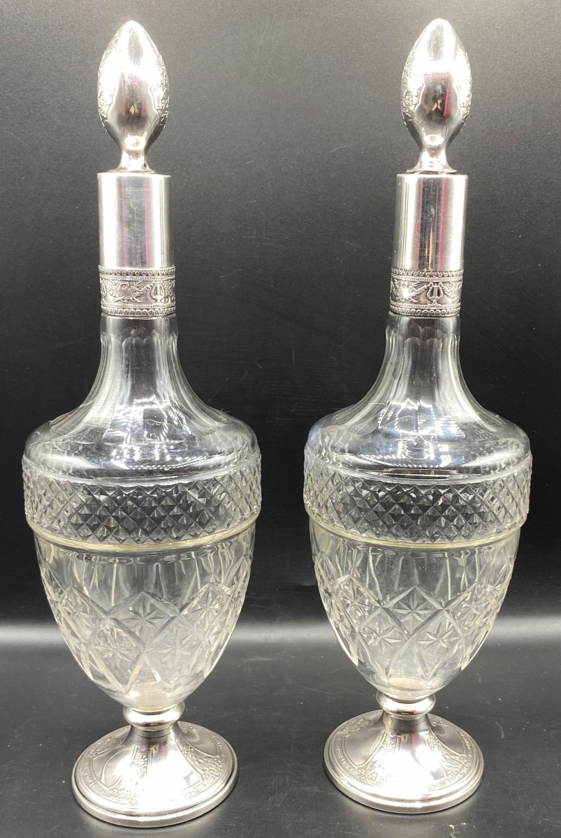 Pair Of Decanters In Crystal And Sterling Silver Late 19th Century-photo-4
