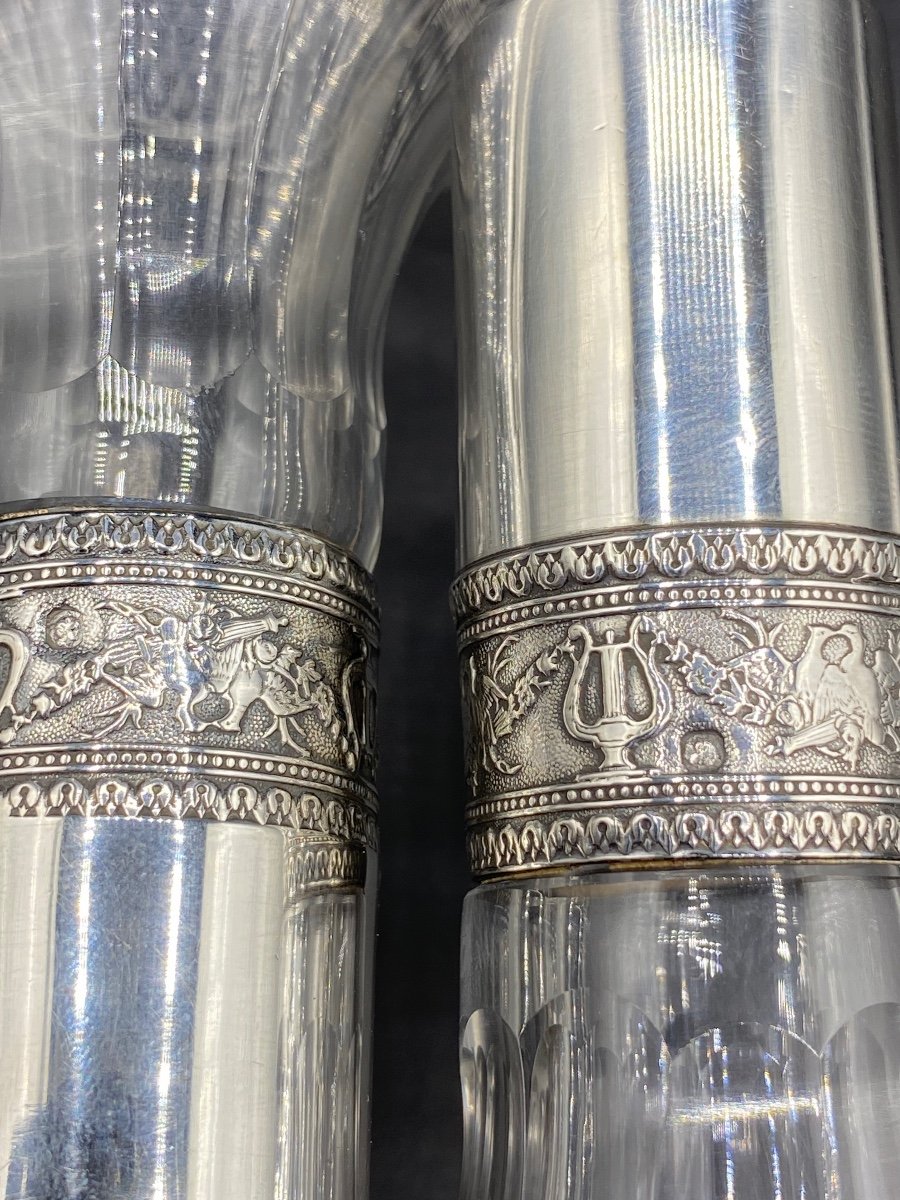 Pair Of Decanters In Crystal And Sterling Silver Late 19th Century-photo-3