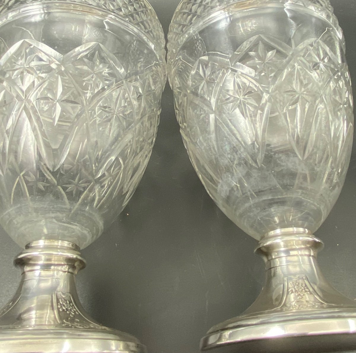 Pair Of Decanters In Crystal And Sterling Silver Late 19th Century-photo-4
