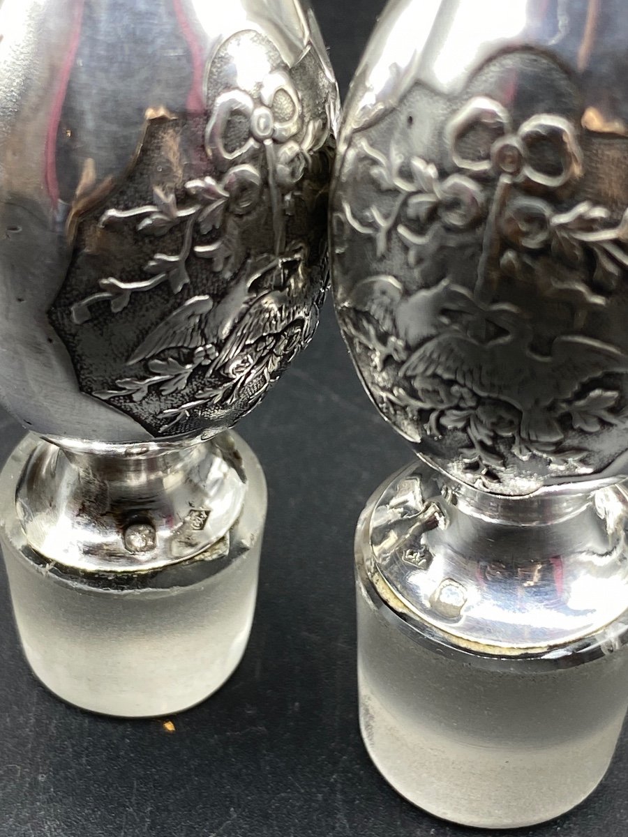 Pair Of Decanters In Crystal And Sterling Silver Late 19th Century-photo-5