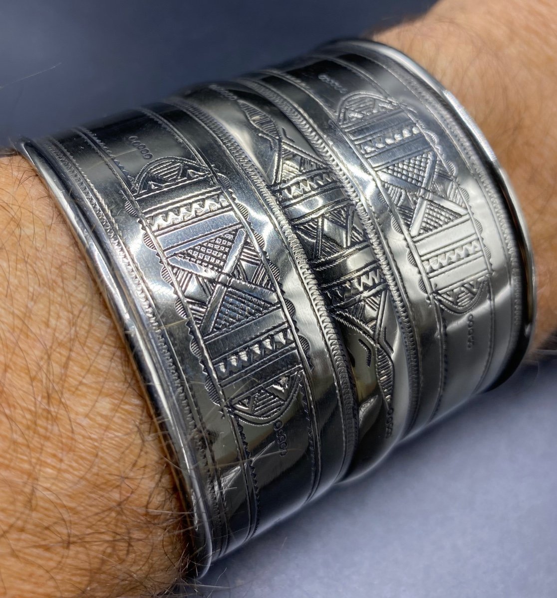 Bracelet Manchette En Argent Massif Thouareg Des Années 1980-photo-2