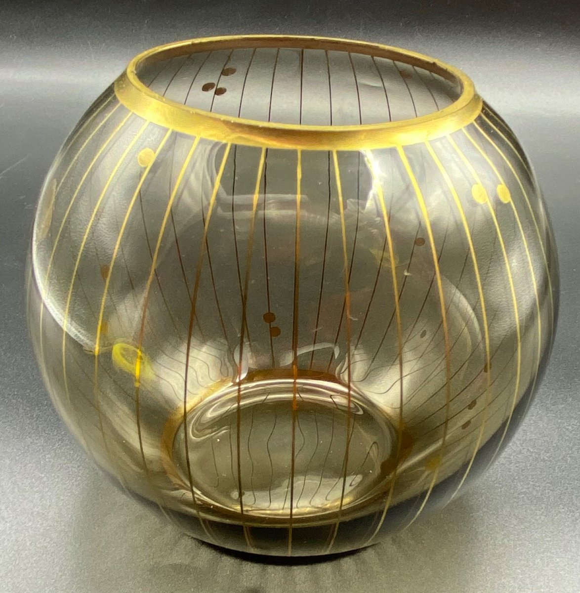 Petit  Vase Boule En Cristal Soufflé Doré Art Déco Bohème -photo-2