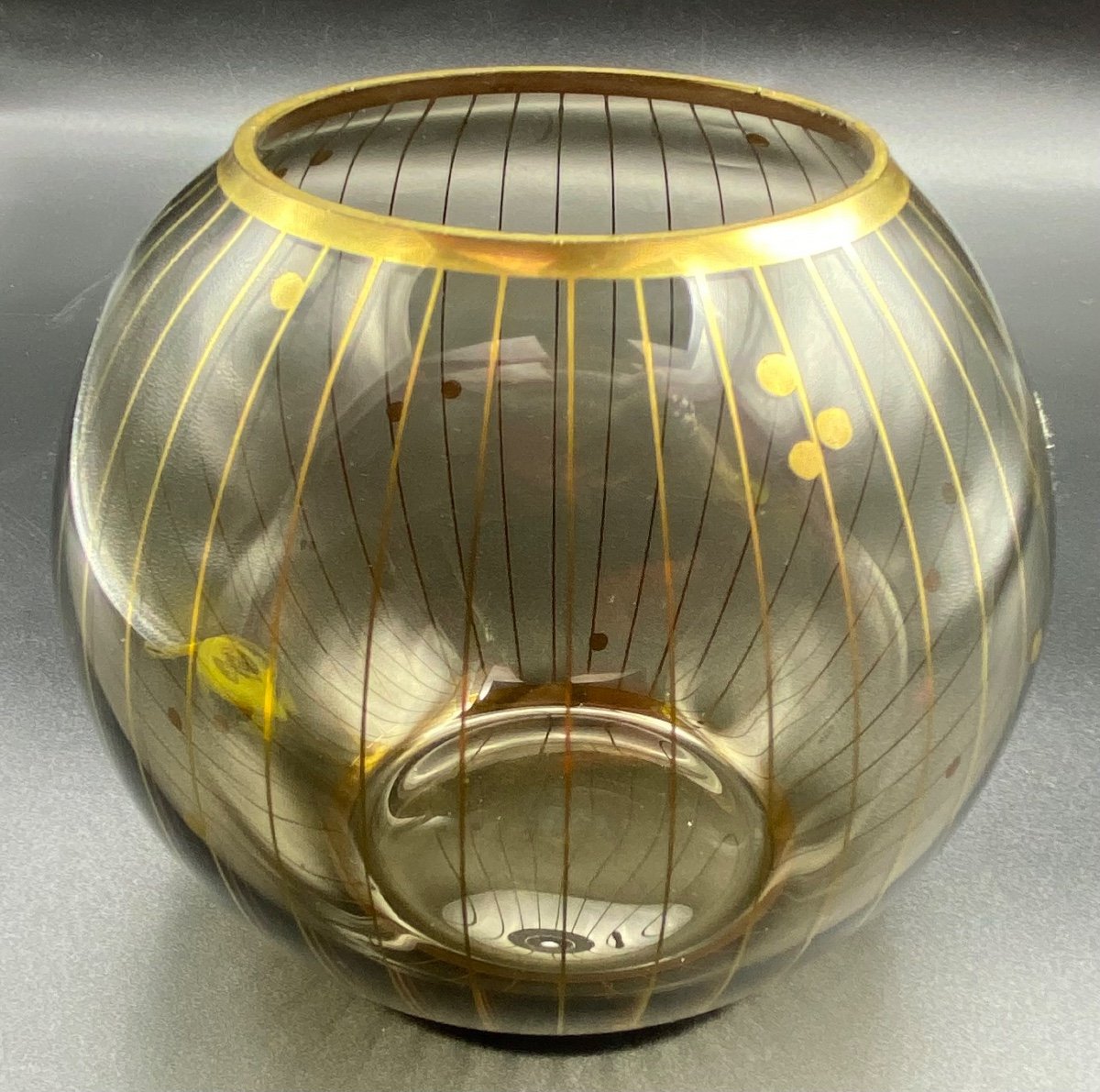 Petit  Vase Boule En Cristal Soufflé Doré Art Déco Bohème -photo-4