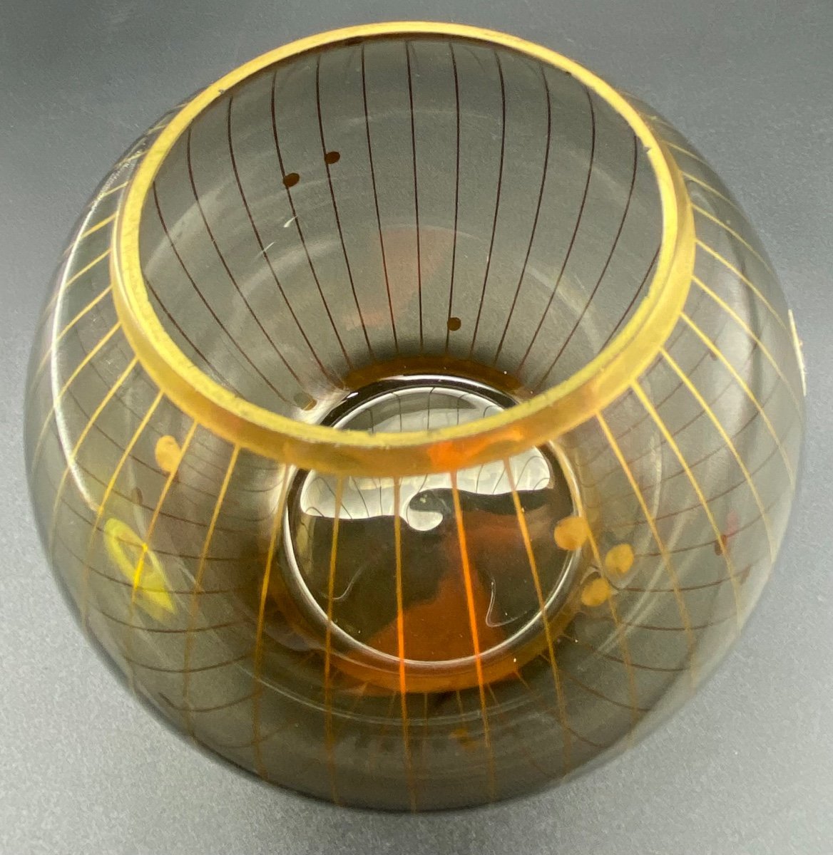 Petit  Vase Boule En Cristal Soufflé Doré Art Déco Bohème -photo-1