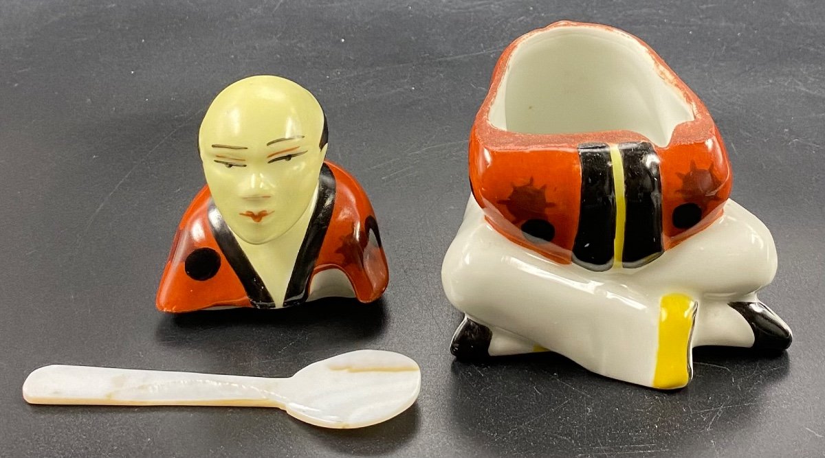 Moutardier En Porcelaine émaillée Peinte Boulogne Sur Mer Des Années 1930-photo-3