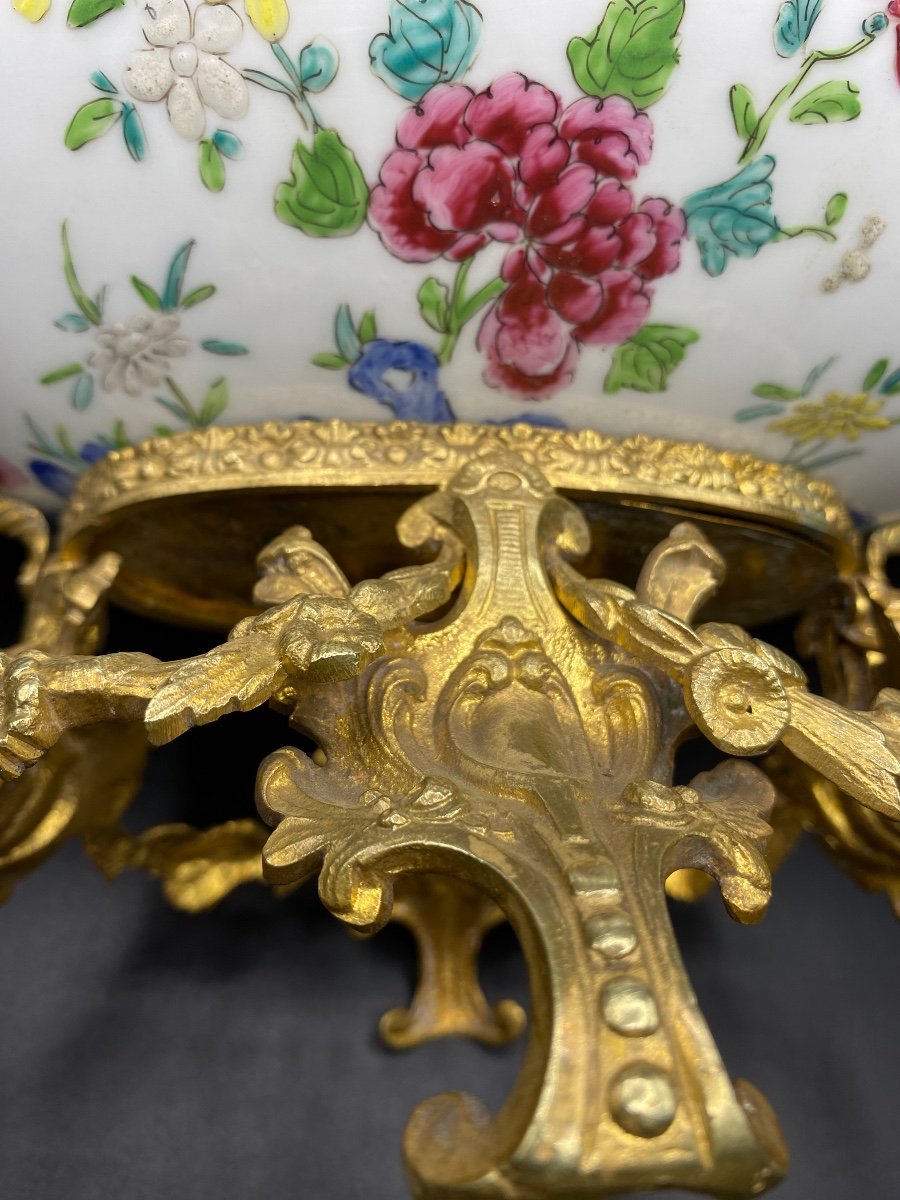 Grande Coupe Milieu De Table En Porcelaine Montée Bronze Chine XIXème -photo-2