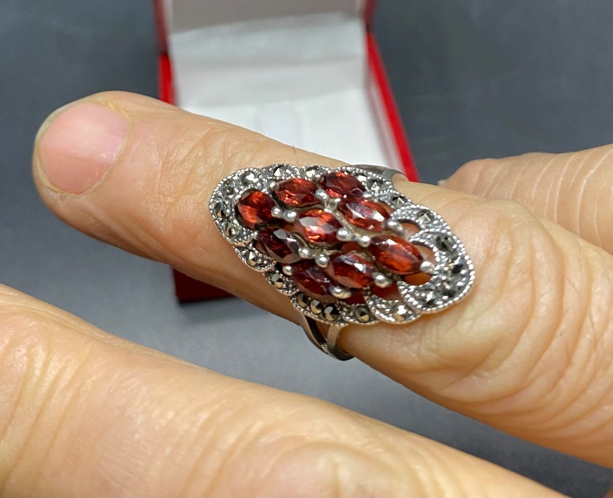 Sterling Silver Marcasite And Almandine Garnet Ring From The 1920s-photo-2
