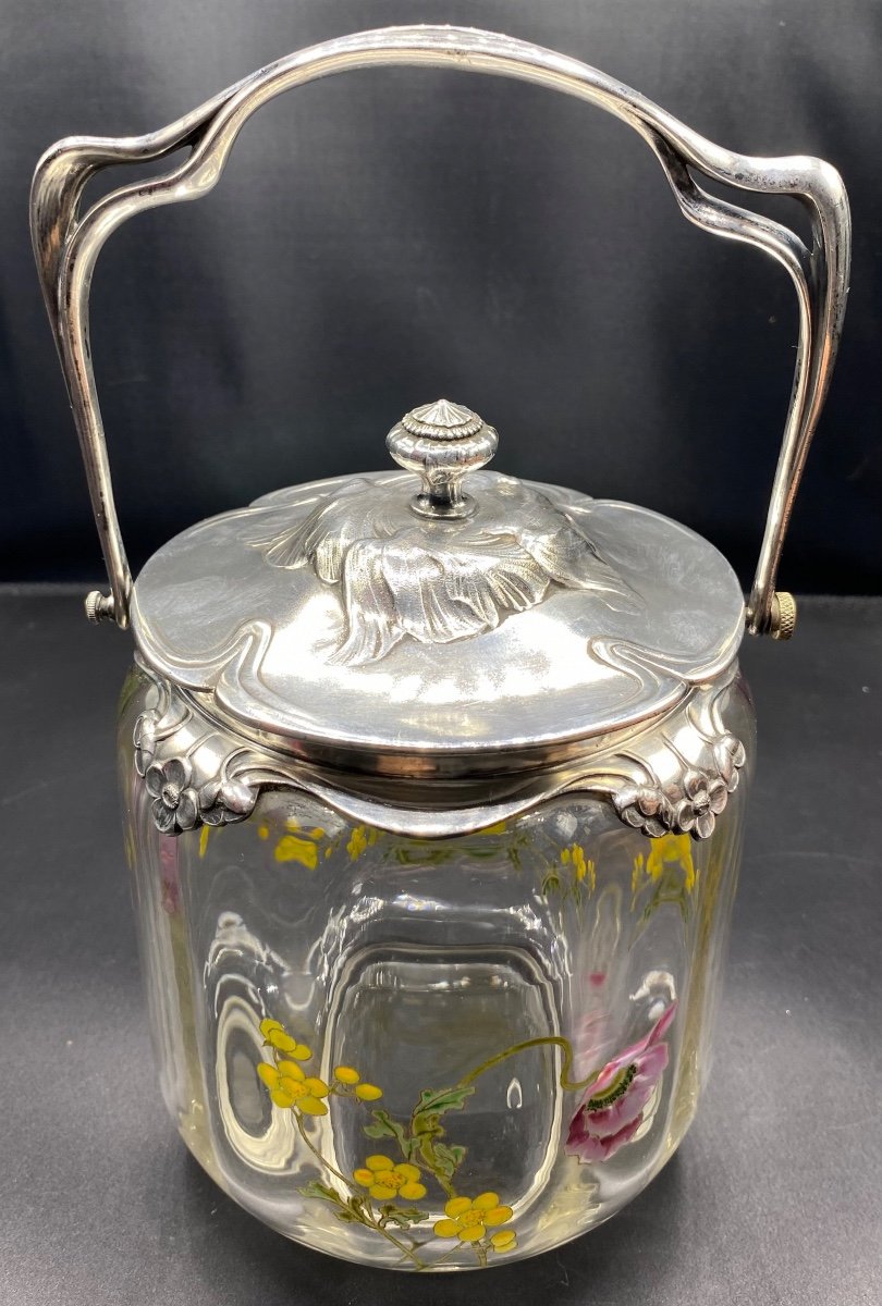 Biscuit Bucket In Legras Enameled Blown Crystal And Gallia Metal Frame Christofle 1920-photo-3