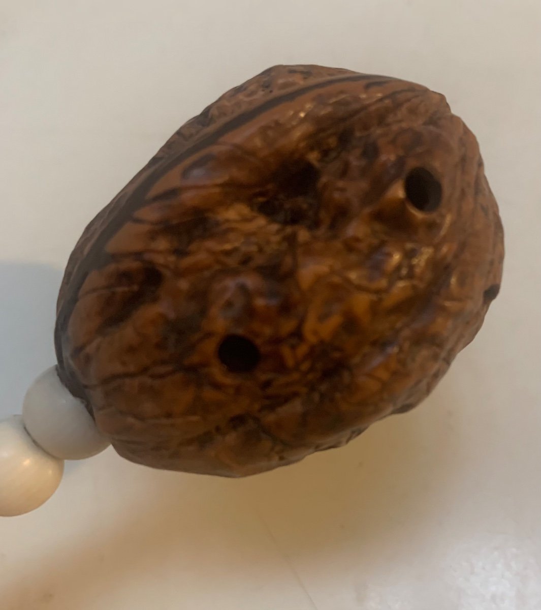 Baby Rattle In Bakelite And Pierced Walnut, France Circa 1930-photo-1