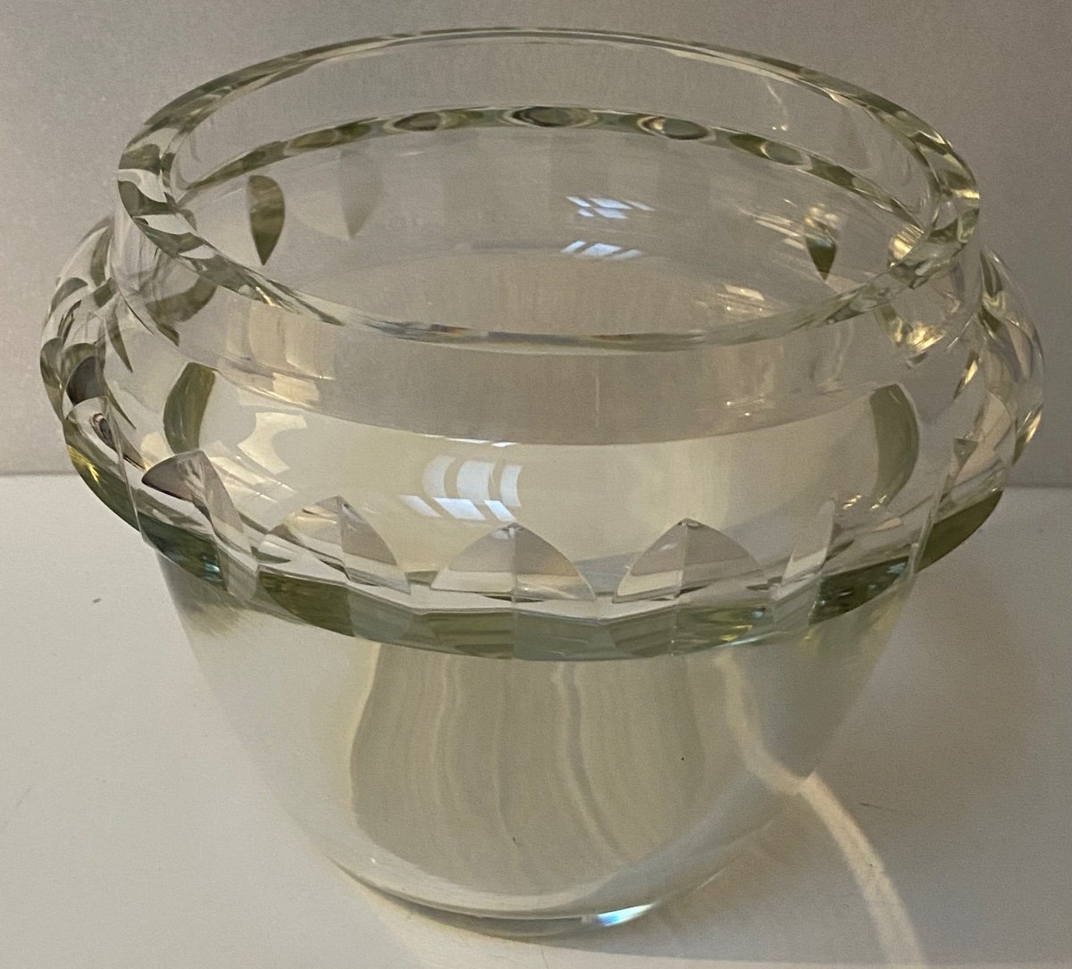 French Cut Blown Crystal Vase From The 1930s-photo-2