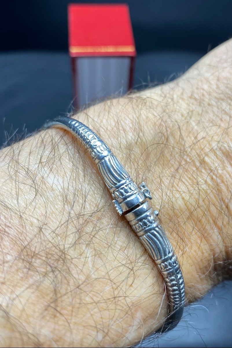 Bracelet Jonc Ouvrant En Argent Massif Français Vers 1950/60