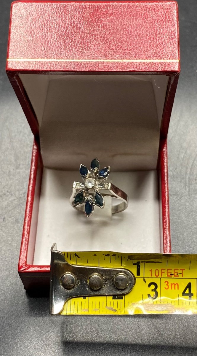 Bague En Argent Massif Rodié Et Topazes Et Quartz Taillés, Europe Vers  1920/30-photo-4