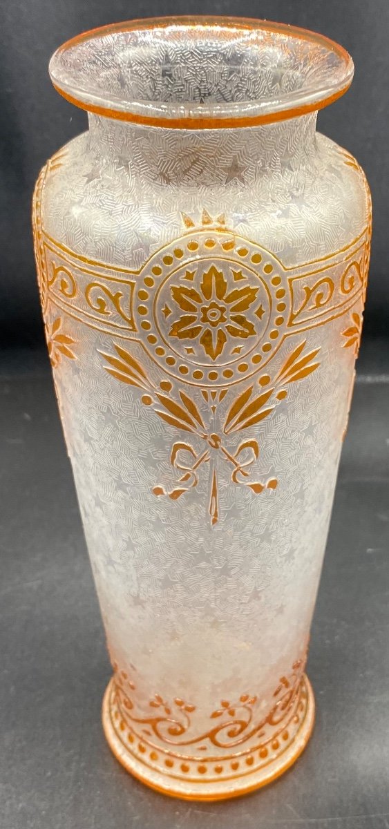 Vase En Cristal Soufflé À Couches Multiples Gravées À L’acide Saint Louis Vers 1900-photo-2