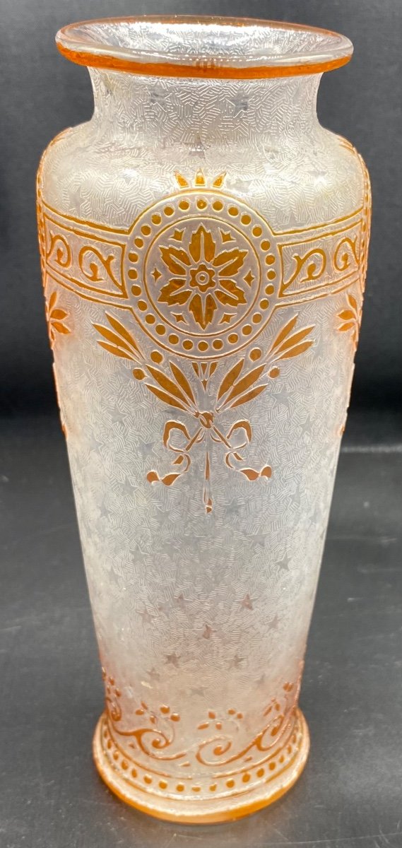 Vase En Cristal Soufflé À Couches Multiples Gravées À L’acide Saint Louis Vers 1900-photo-4