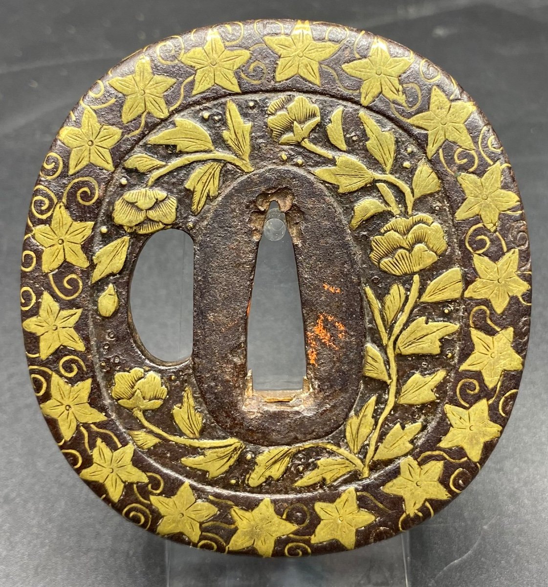 Japanese Tsuba In Wrought Iron And Gilded Copper Dinanderie 18th -photo-2