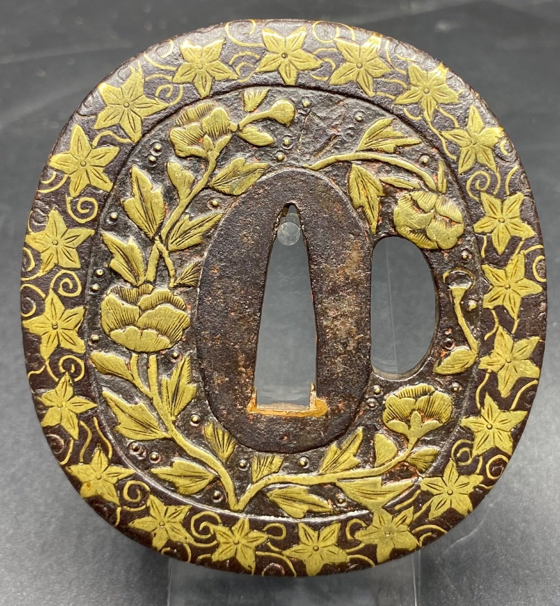 Japanese Tsuba In Wrought Iron And Gilded Copper Dinanderie 18th 