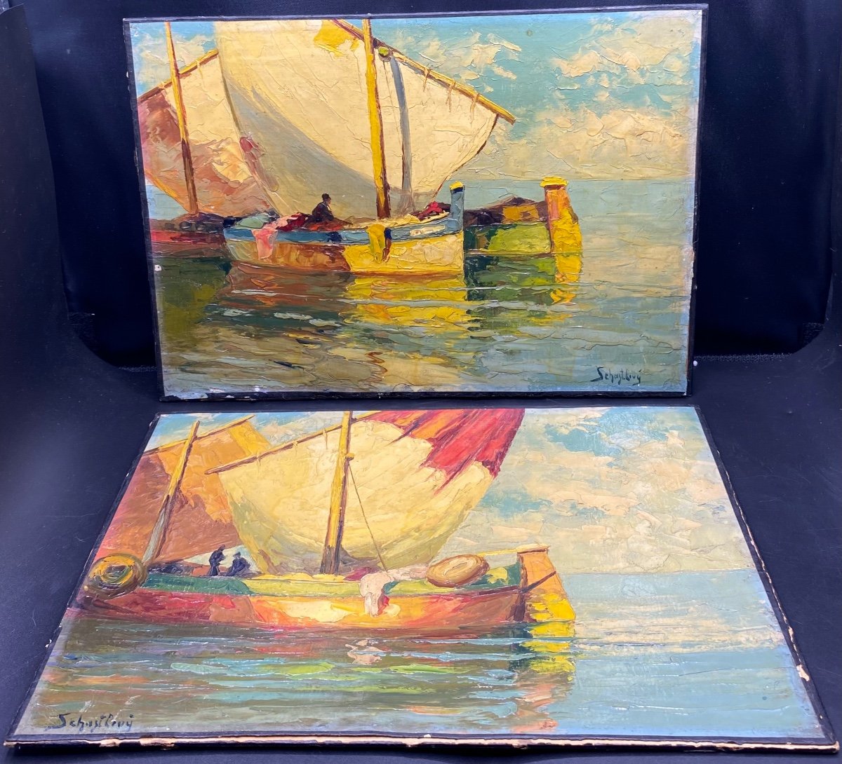 Pair Of Oil On Canvas Fixed On Cardboard From The 1900s By Schastlivy-photo-2