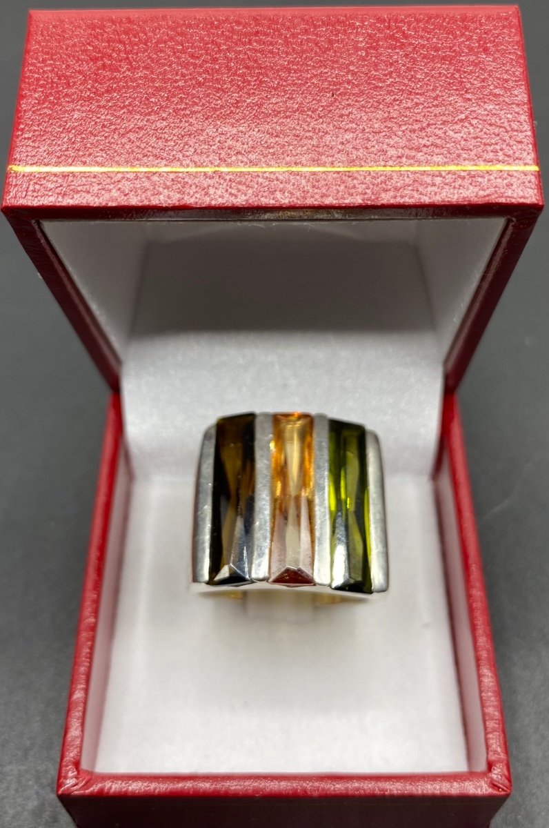 Ring In Sterling Silver And French Cut Crystal Circa 1980