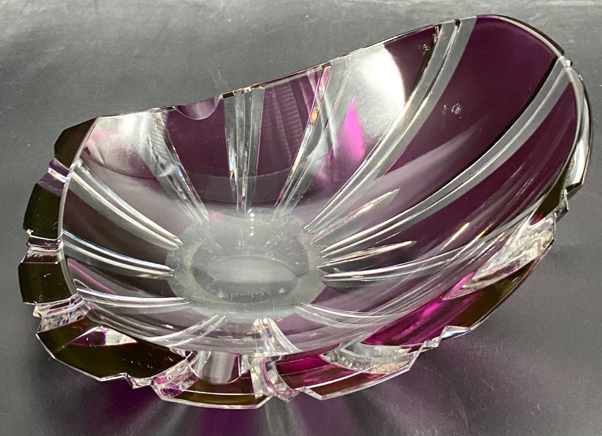 Empty Pocket Ashtray In Blown Crystal Cut In Overlay By Val Saint Lambert, 1930s/40s-photo-2