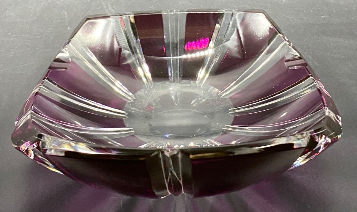 Empty Pocket Ashtray In Blown Crystal Cut In Overlay By Val Saint Lambert, 1930s/40s-photo-3