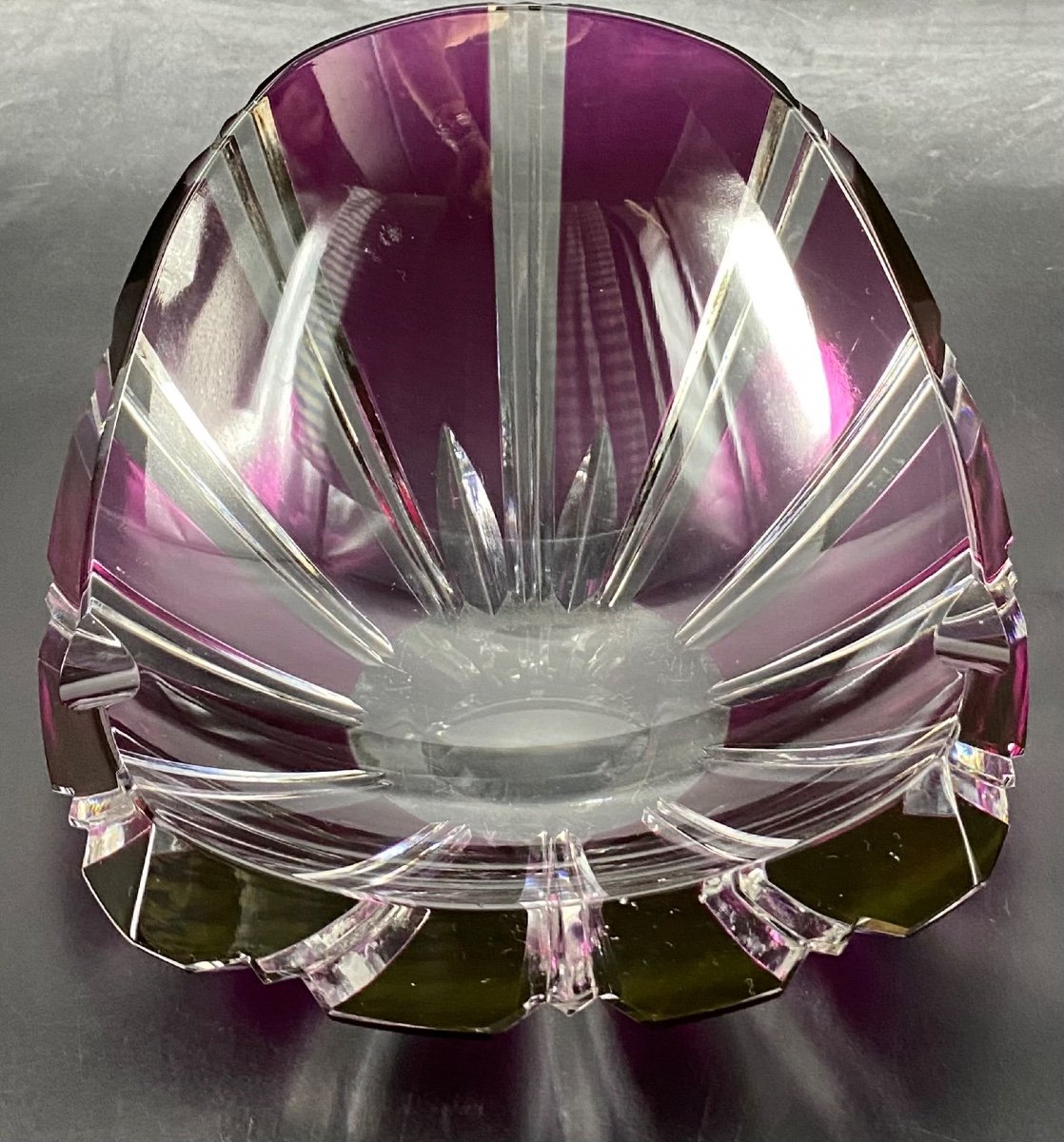 Empty Pocket Ashtray In Blown Crystal Cut In Overlay By Val Saint Lambert, 1930s/40s-photo-4