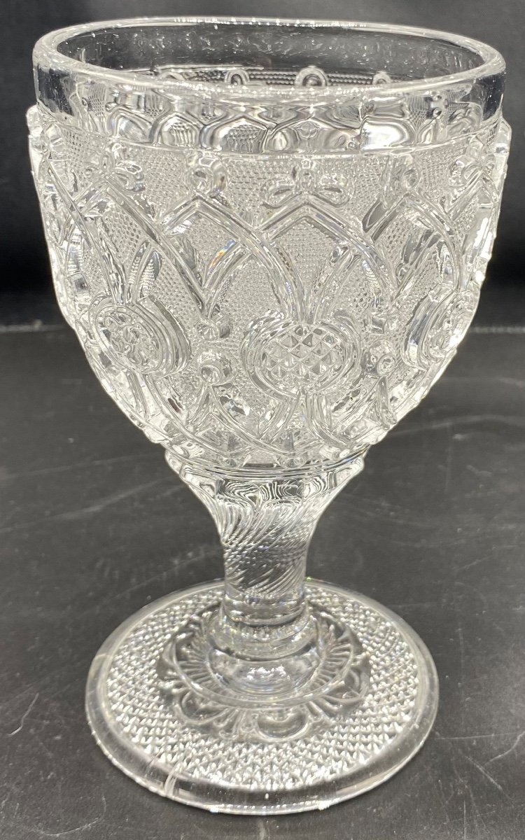 Grand Verre à Pied En Cristal Soufflé Moulé Du Creusot Vers 1810-photo-2