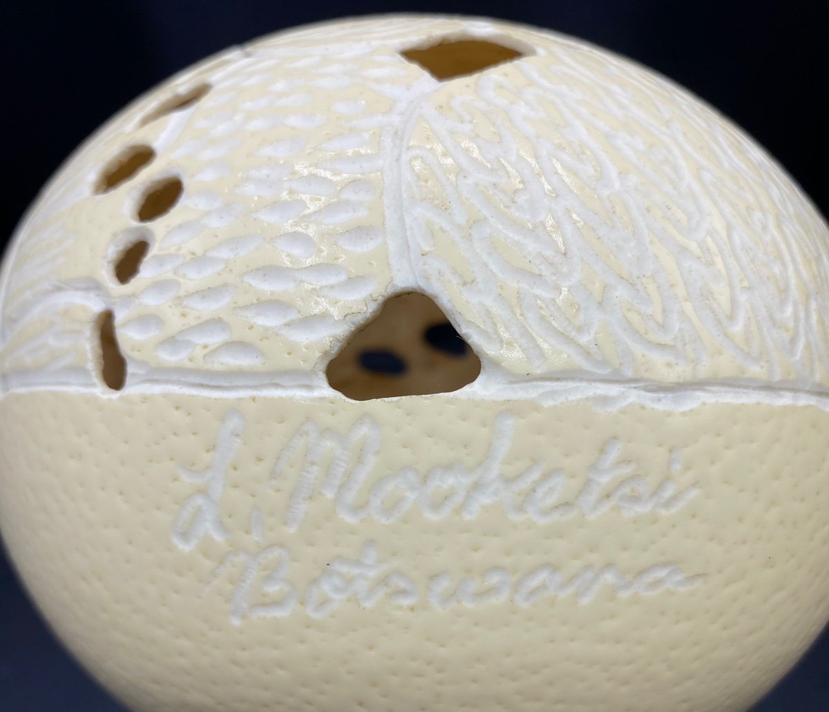 Ostrich Egg Carved By L. Mooketai Around 1980-photo-1