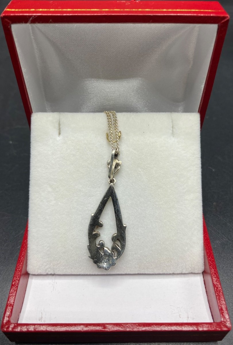 Pendentif En Argent Massif Et Marcassites, Français Des Années 1900-photo-2