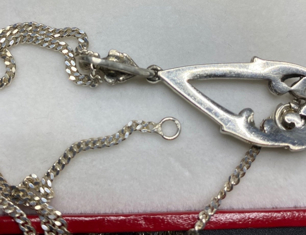 Pendentif En Argent Massif Et Marcassites, Français Des Années 1900-photo-4
