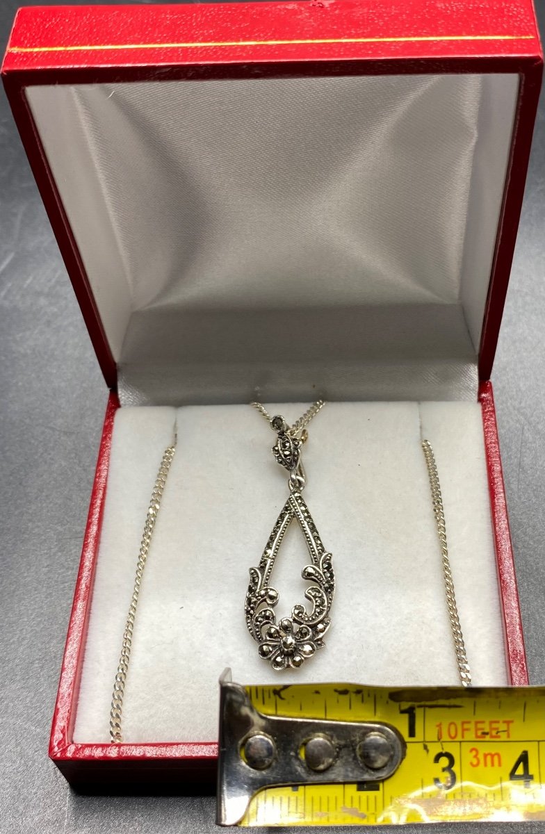 Pendentif En Argent Massif Et Marcassites, Français Des Années 1900-photo-1