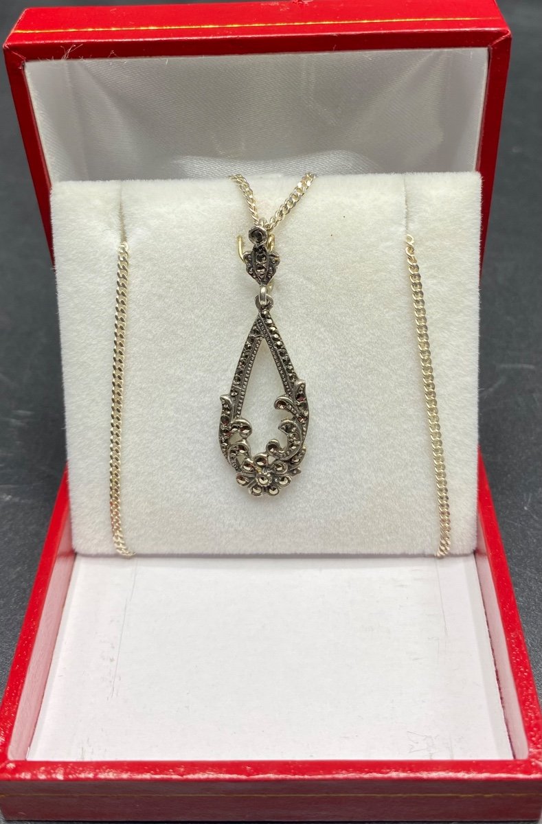Pendentif En Argent Massif Et Marcassites, Français Des Années 1900