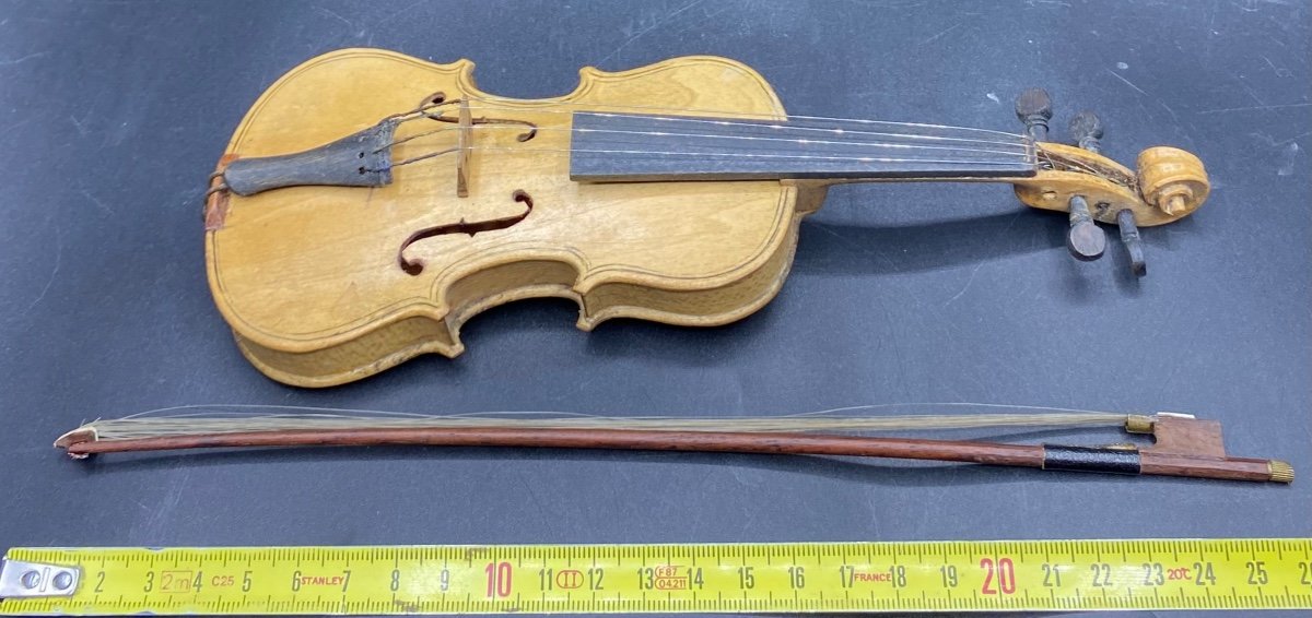 Miniature Violin In Wood And Various, French, Circa 1940/50-photo-5