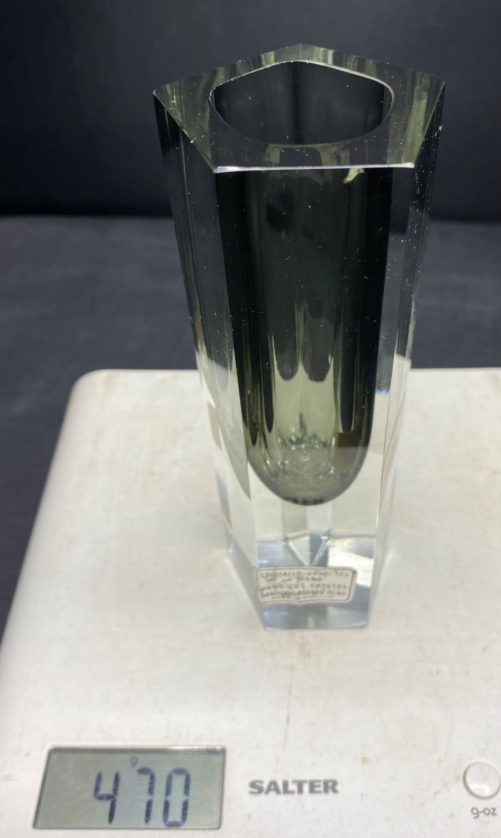 Soliflore Vase In Cut Blown Crystal, Lavorato, Murano From The 1960s-photo-8