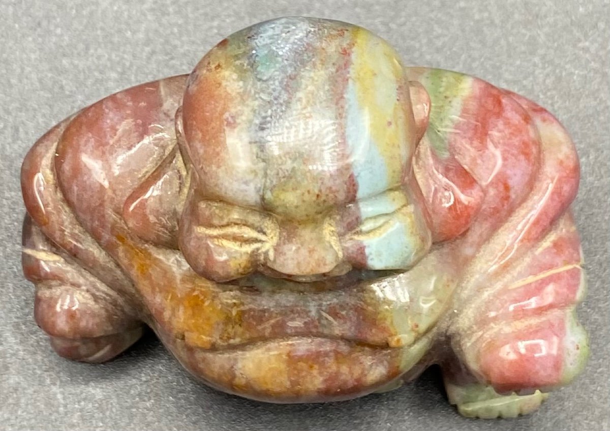 Small Laughing Buddha In Carved Hard Stone From Asia Circa 1950/60-photo-2