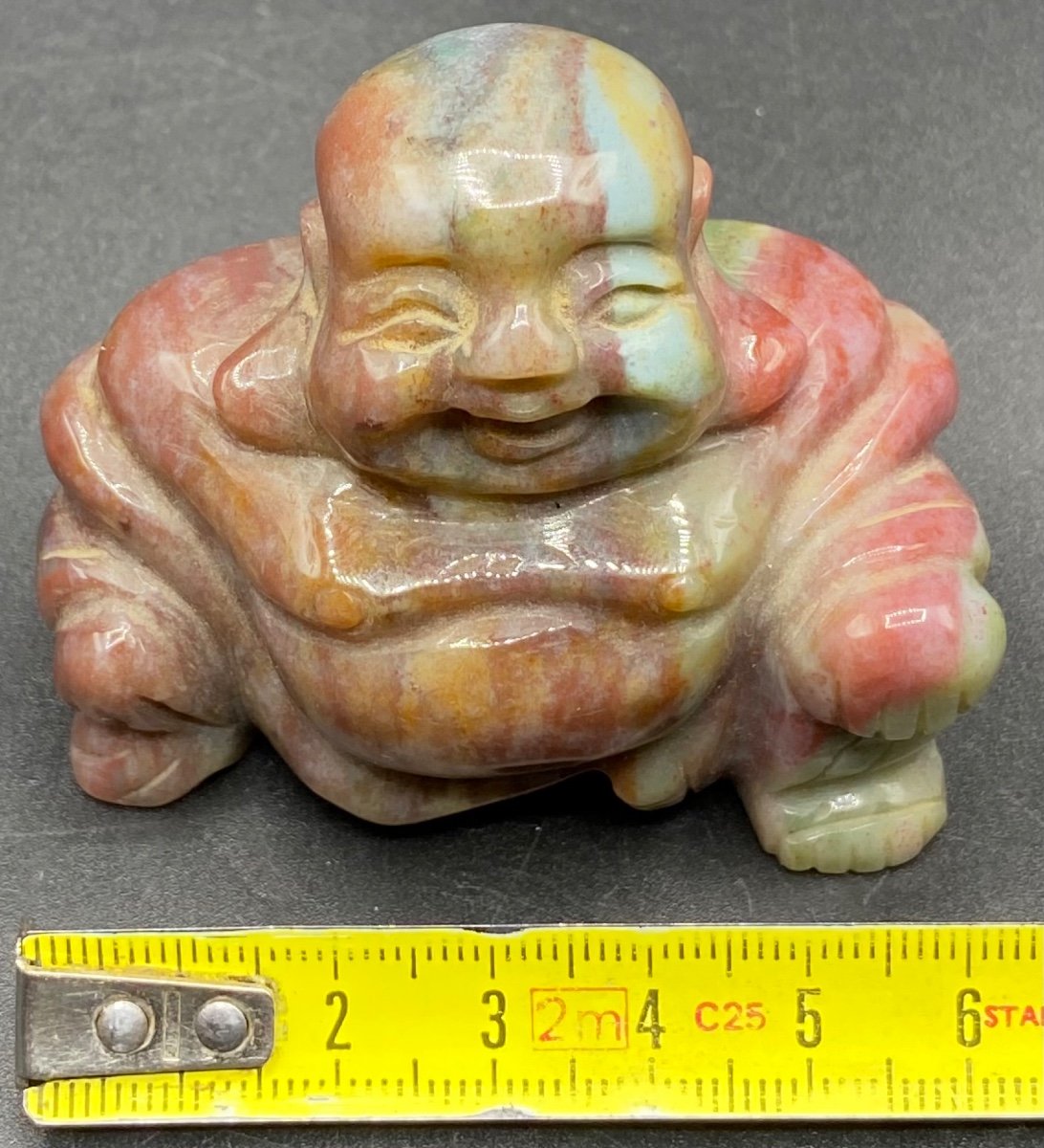 Small Laughing Buddha In Carved Hard Stone From Asia Circa 1950/60-photo-5