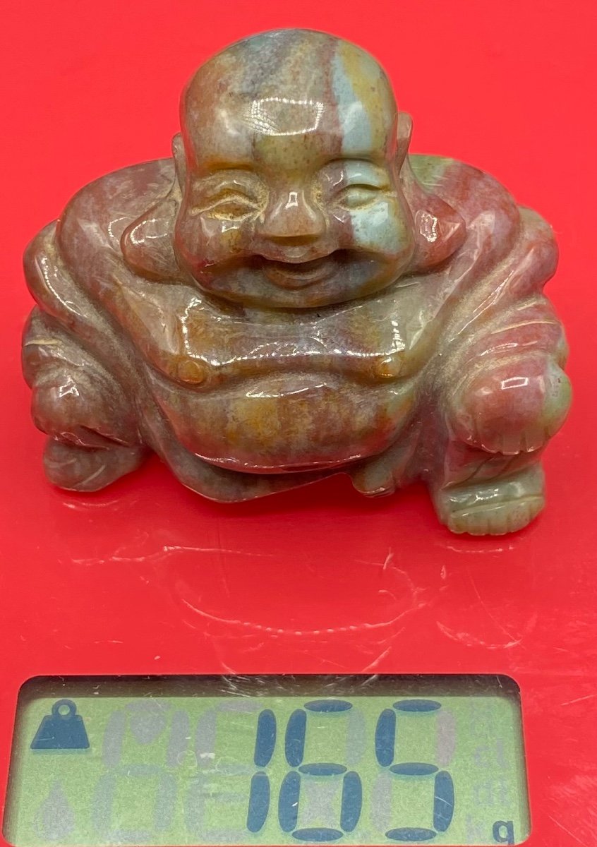 Small Laughing Buddha In Carved Hard Stone From Asia Circa 1950/60-photo-6